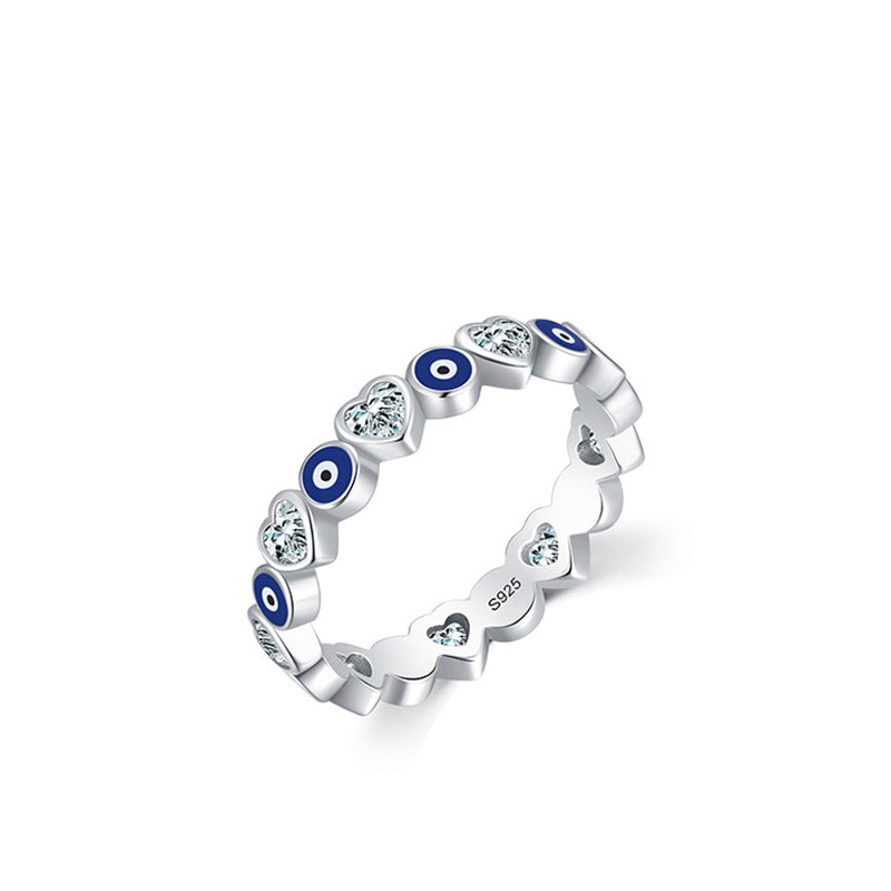 Wear FengShui 925 Sterling Silver Evil Eye Love Heart Zircon Blessing Ring