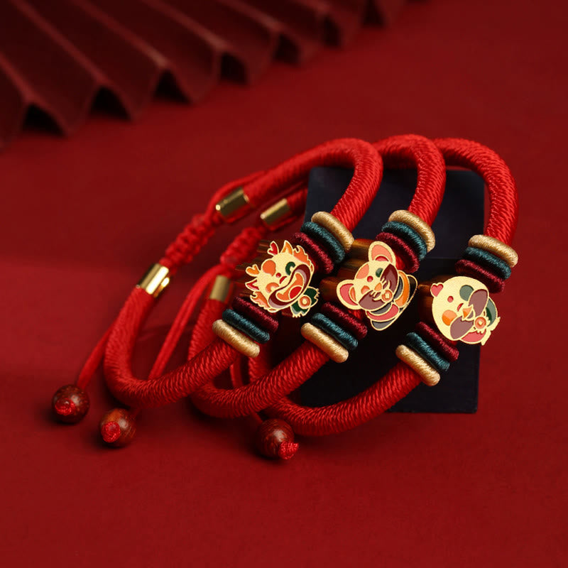 Wear FengShui Handmade 925 Sterling Silver Year of the Dragon Cute Chinese Zodiac Luck Braided Red Bracelet