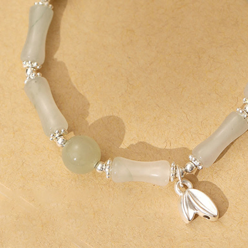 Wear FengShui 925 Sterling Silver Natural Tianshan Jade Bamboo Charm Luck Bracelet