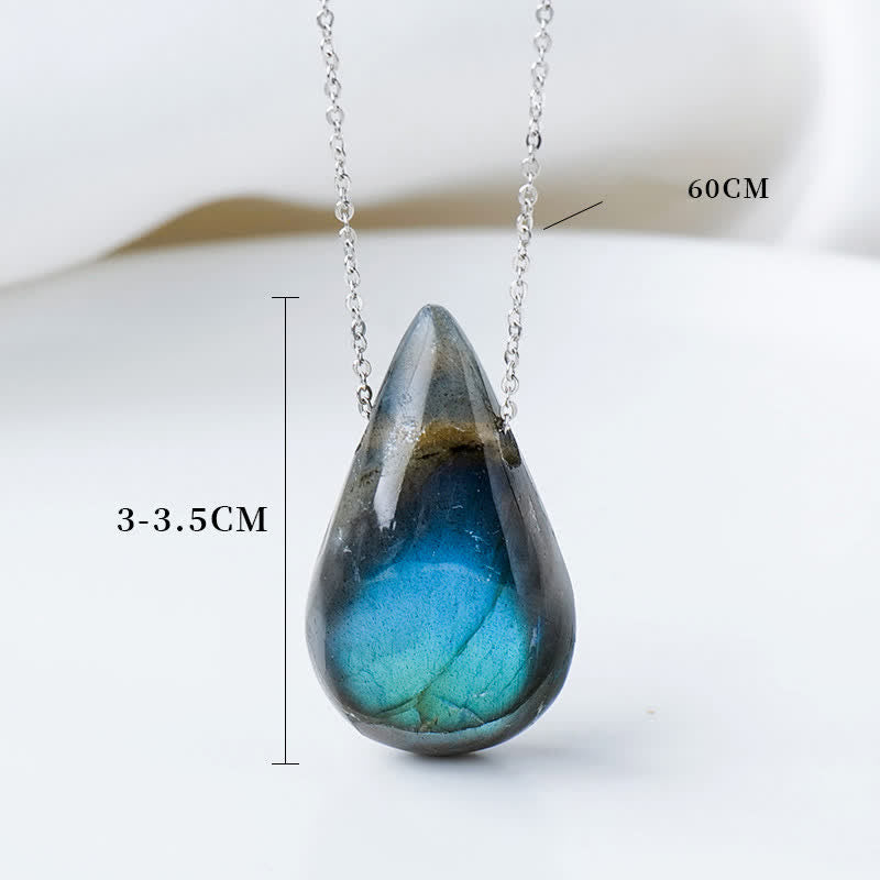 Wear FengShui Labradorite Water Drop Support Healing Necklace Pendant