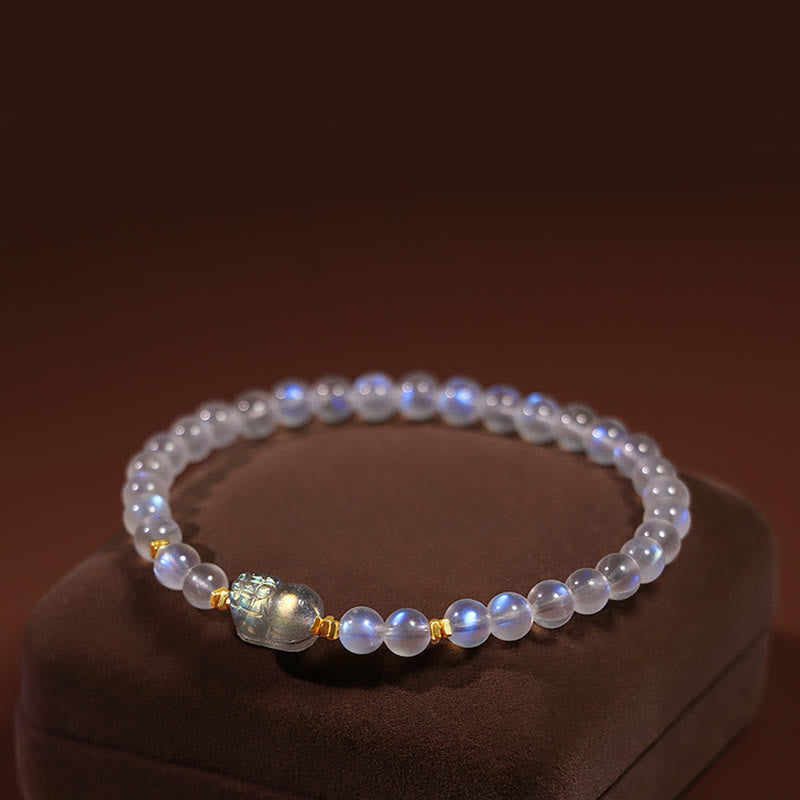 Wear FengShui 925 Sterling Silver Plated Gold Natural Moonstone PiXiu Healing Bracelet