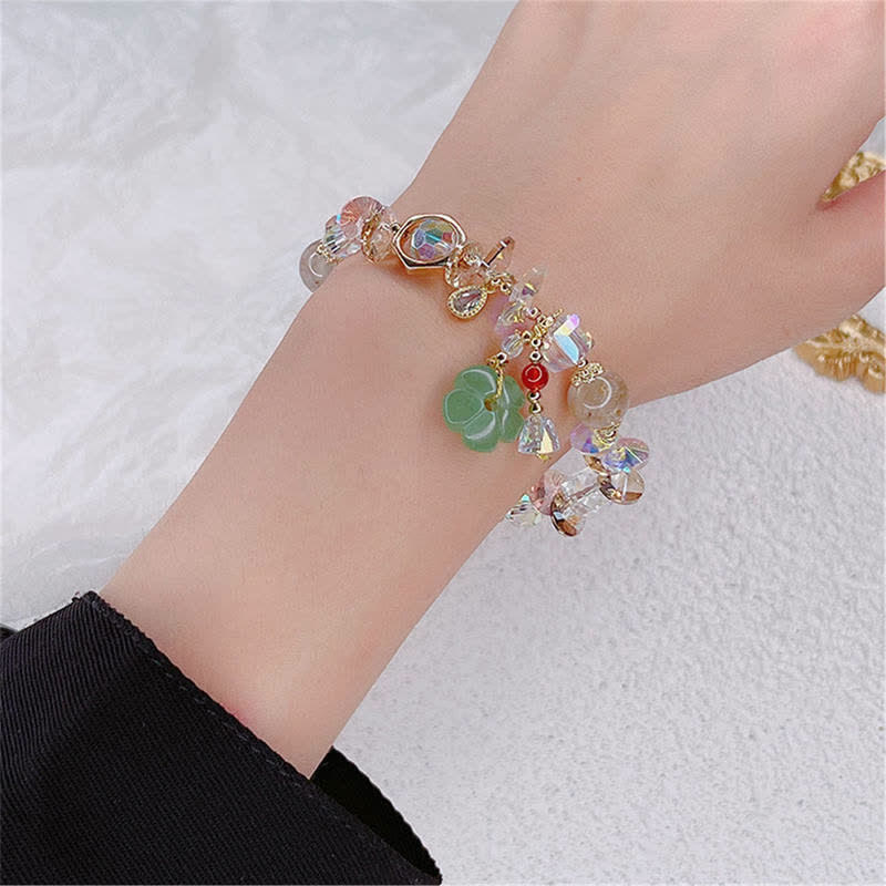 Wear FengShui Colorful Gemstone Green Aventurine Flower Bead Luck Bracelet