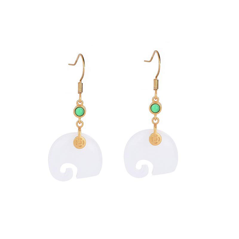 Wear FengShui FengShui Elephant White Jade Fortune Earrings