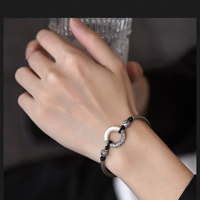 Wear FengShui 999 Sterling Silver Fu Character Peace Buckle Copper Coin Auspicious Clouds Fortune Bracelet
