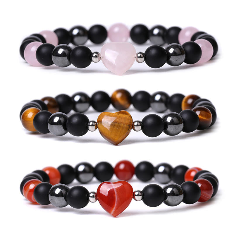 Wear FengShui Black Onyx Tiger Eye Stone Crystal Love Heart Protection Bracelet