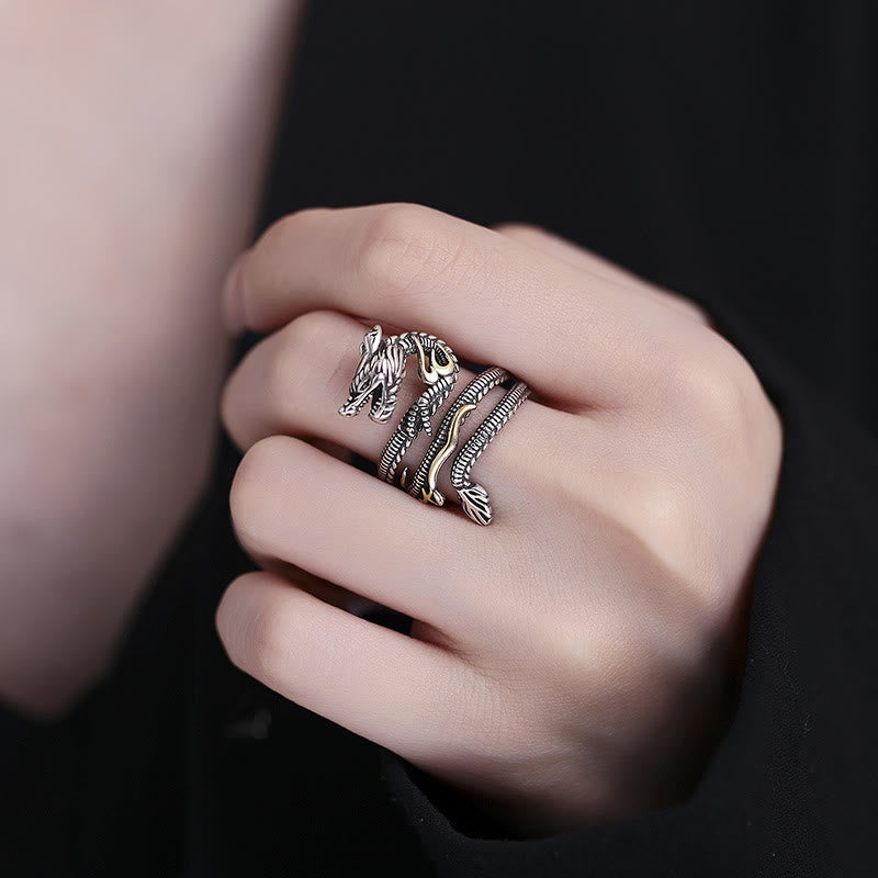 Wear FengShui Vintage Dragon Pattern Copper Strength Ring