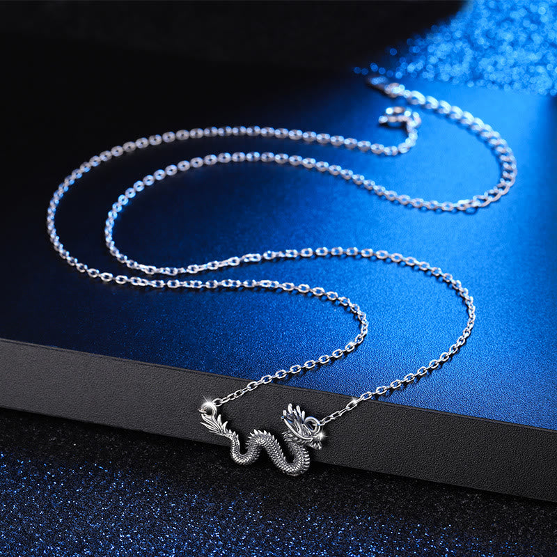 Wear FengShui 925 Sterling Silver Year Of The Dragon Auspicious Dragon Protection Chain Necklace Pendant