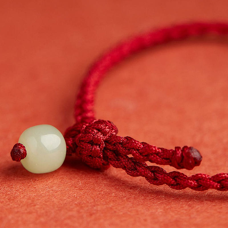 Wear FengShui Round Peace Buckle Jade Lotus Happiness Abundance Wealth String Bracelet
