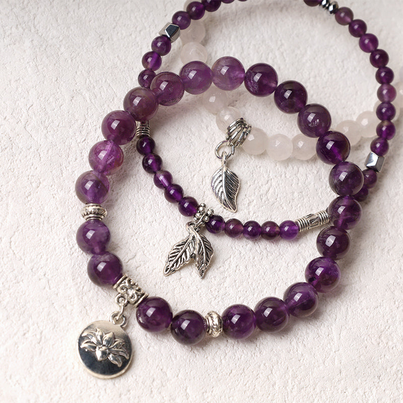 Wear FengShui 3PCS Natural Quartz Crystal Beaded Healing Energy Lotus Bracelet