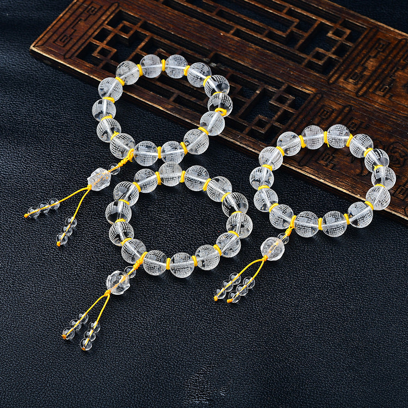 Wear FengShui Tibet White Crystal Half Demon Half Buddha Heart Sutra Lotus Healing Bracelet