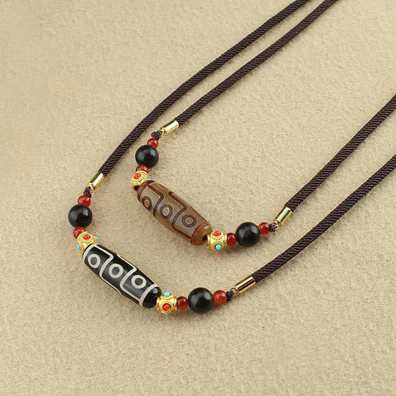 Wear FengShui Tibetan Nine-Eye Dzi Bead Protection Blessings String Necklace Pendant