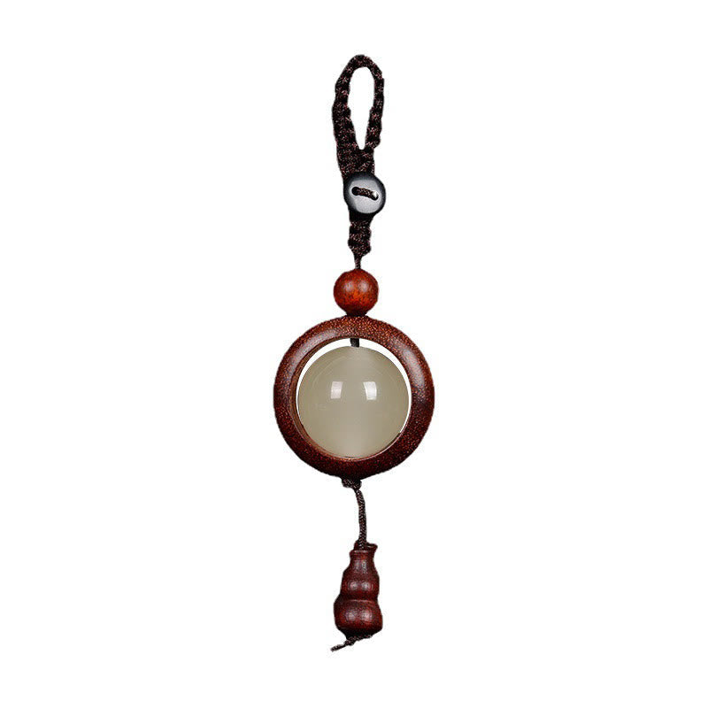Wear FengShui Red Sandalwood Ebony Wood Green Sandalwood Luminous Lucky Bead Gourd Peace Key Chain