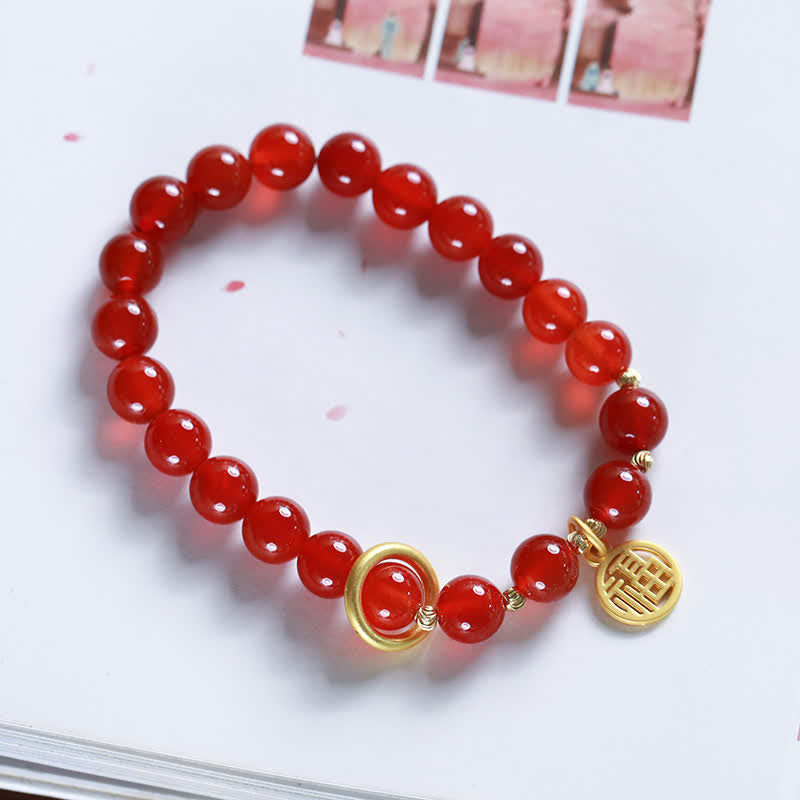 Wear FengShui Natural Red Agate Blessing Letter Confidence Bracelet
