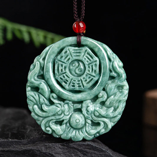 Wear FengShui Dragon Jade Yin Yang Balance Necklace String Pendant