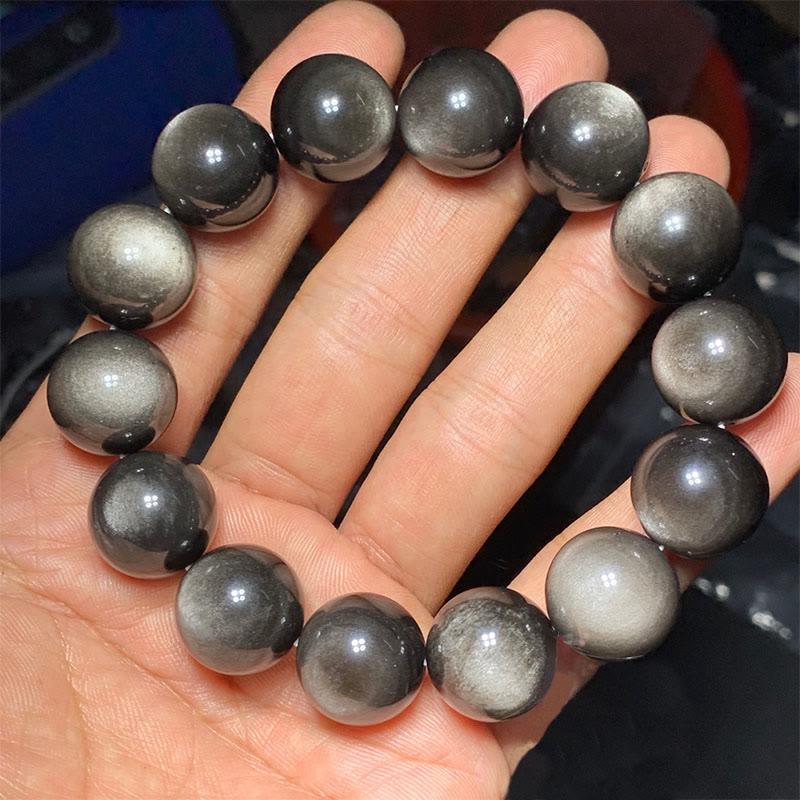 Wear FengShui Natural Silver Sheen Obsidian Soothing Protection Bracelet