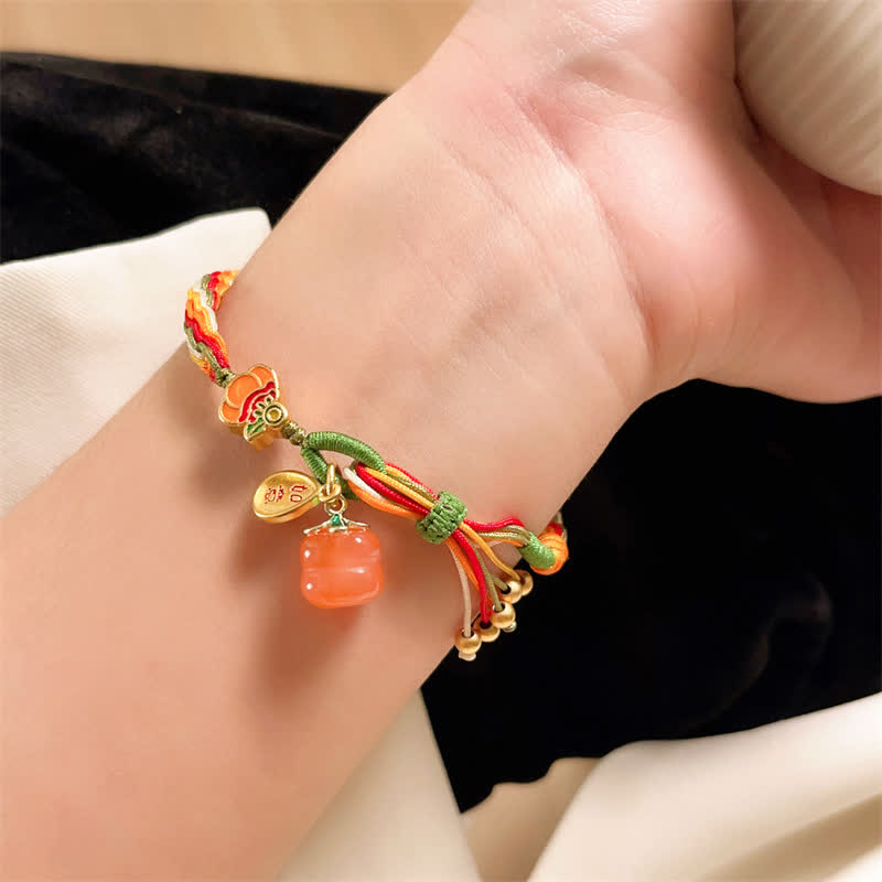 Wear FengShui Persimmon Red Agate Strength Reincarnation Knot Braid String Bracelet