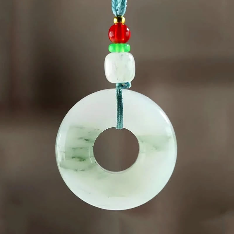 Wear FengShui Natural Jade Peace Buckle Prosperity Necklace Pendant