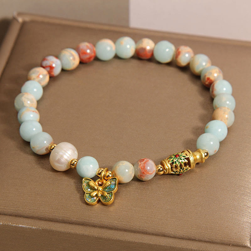 Wear FengShui Shoushan Stone Pearl Butterfly Wealth Bracelet