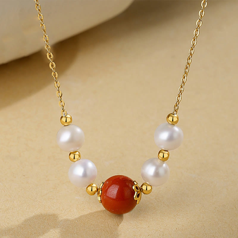 Wear FengShui 925 Sterling Silver Pearl Cinnabar Sincerity Healing Bead Chain Necklace Pendant