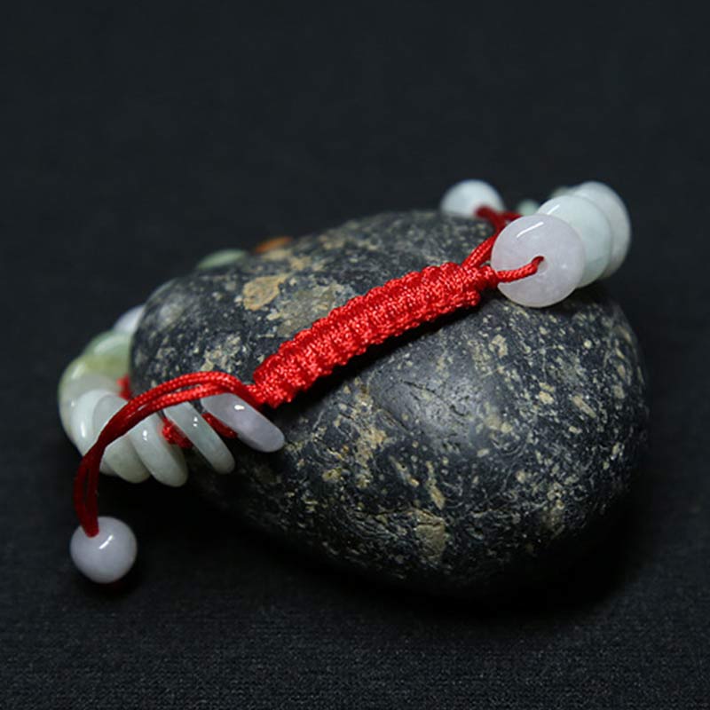 Wear FengShui Round Jade Lucky Red String Weave Bracelet