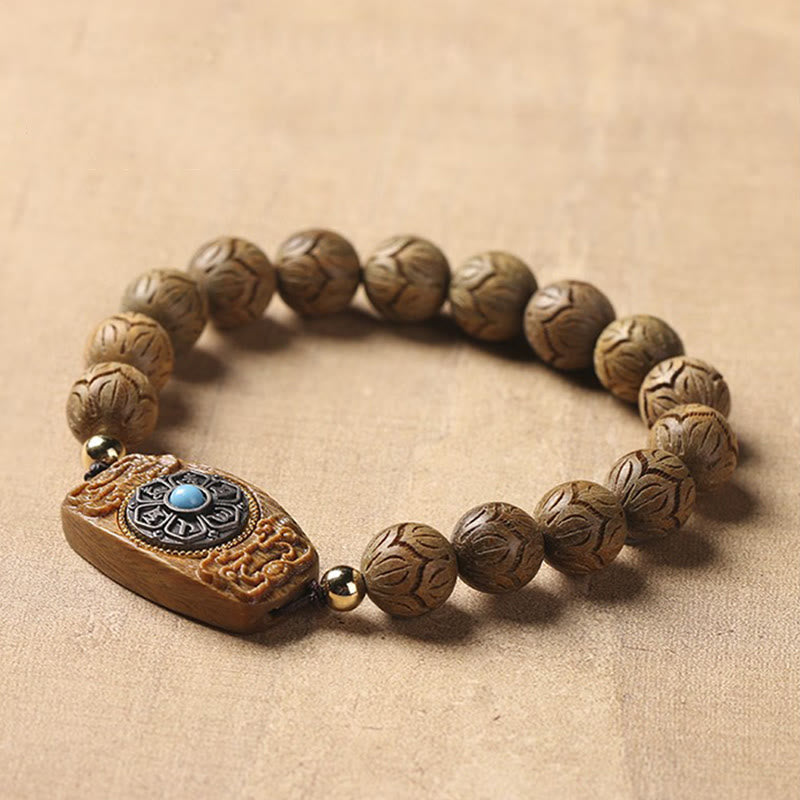 Wear FengShui Green Sandalwood Ebony Wood Sandalwood Om Mani Padme Hum Soothing Bracelet
