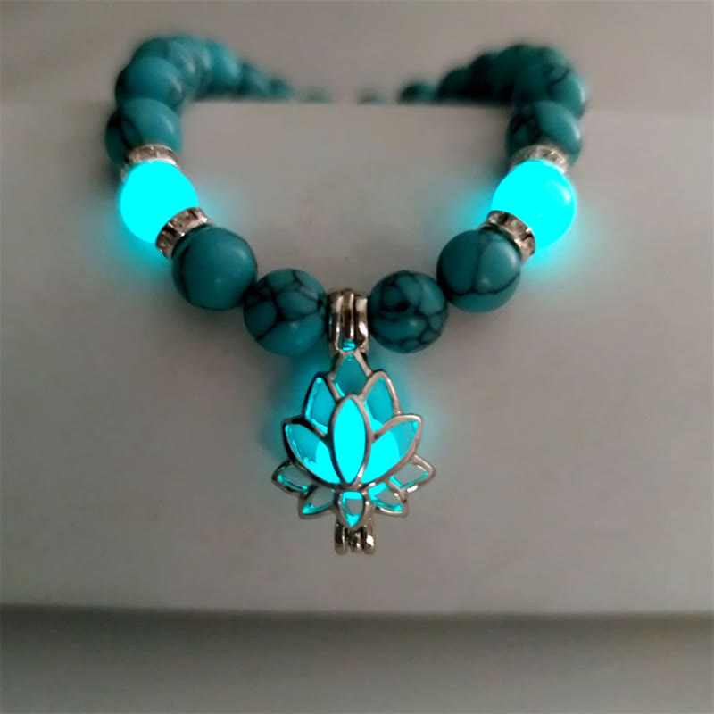 Wear FengShui Tibetan Turquoise Glowstone Luminous Bead Lotus Protection Bracelet