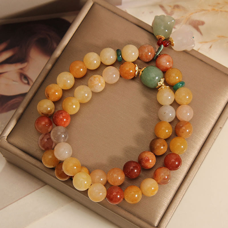 Wear FengShui Tibet Natural Golden Silk Jade Double Layer Bell Orchid Luck Bracelet