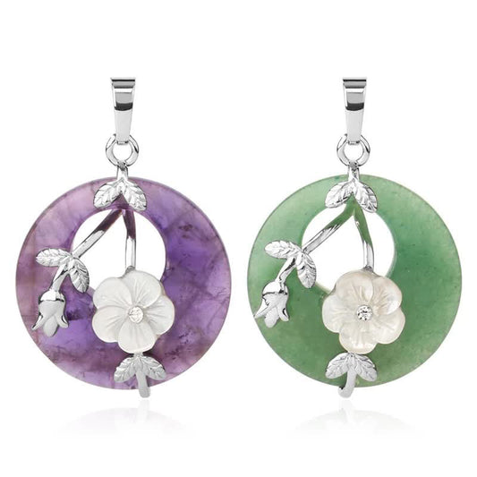 Wear FengShui Various Crystal Amethyst Green Aventurine Flower Healing Necklace Pendant