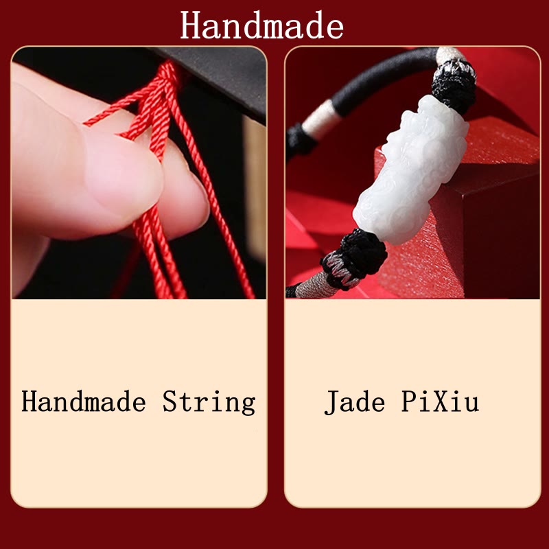 Wear FengShui Handmade Natural Jade PiXiu Luck Prosperity Braided String Bracelet