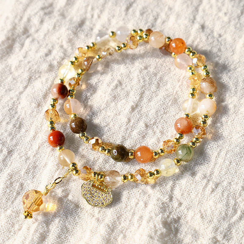 Wear FengShui Colorful Rutilated Quartz Double Wrap Spiritual Growth Bead Bracelet