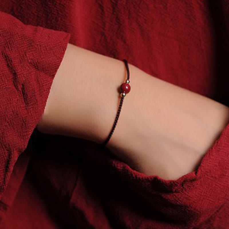 Wear FengShui 14K Gold Plated Natural Cinnabar Blessing String Braided Bracelet