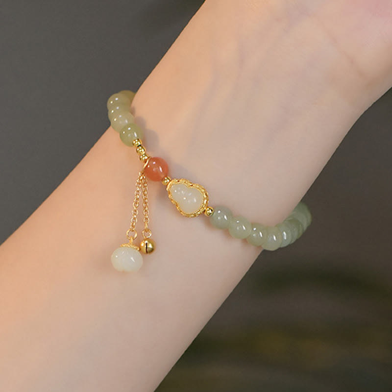 Wear FengShui 925 Sterling Silver Hetian Jade Gourd Lotus Abundance Luck Bracelet