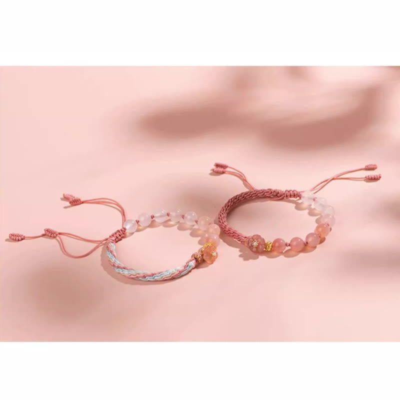 Wear FengShui Natural Gradient Agate Reincarnation Knot Peach Blossom Wealth Luck Handmade String Bracelet