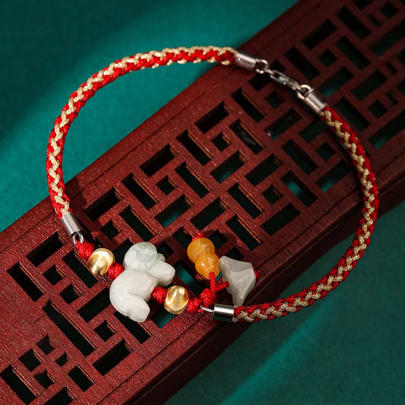 Wear FengShui Chinese Zodiac Jade Prosperity Red String Bracelet Anklet