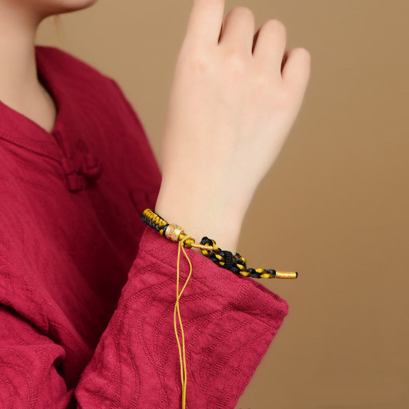 Wear FengShui Handmade Tibetan Black Gold Dragon Scale Rope Om Mani Padme Hum Purity Bracelet