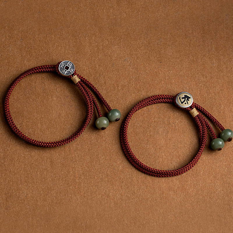 Wear FengShui 925 Sterling Silver Handmade Chinese Zodiac Natal Buddha Cyan Bodhi Seed Protection Braided Red String Bracelet