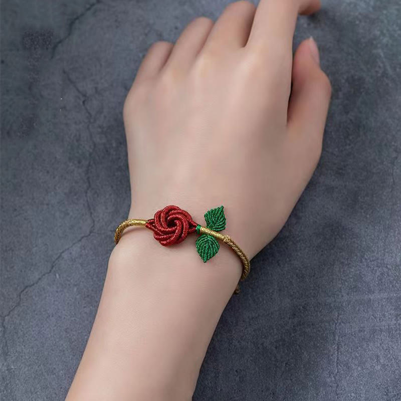 Wear FengShui Rose Flower Rope Eight Thread Peace Knot Luck Handmade Bracelet