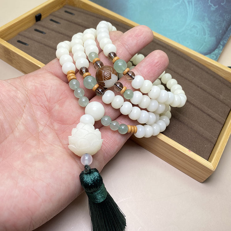 Wear FengShui White Bodhi Seed Mala 108 Beads Protection Bracelet