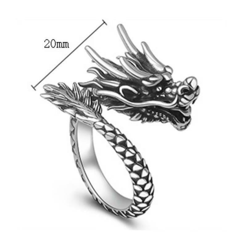 Wear FengShui 990 Sterling Silver Vintage Dragon Design Luck Protection Strength Adjustable Ring