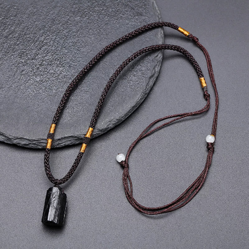 Wear FengShui Natural Black Tourmaline Positive Rope Necklace Pendant