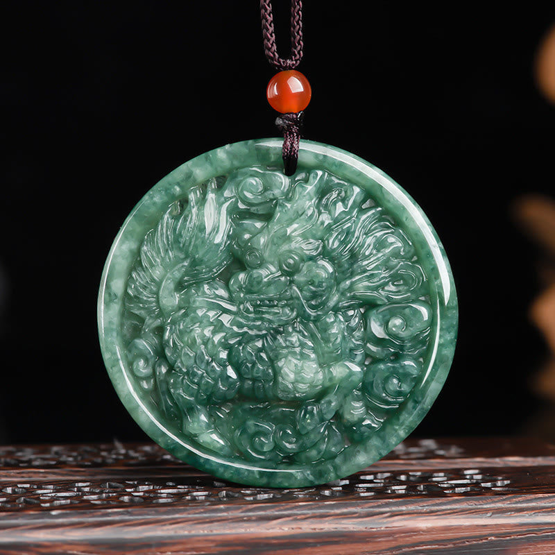 Wear FengShui Natural Jade Kirin Abundance String Necklace Pendant