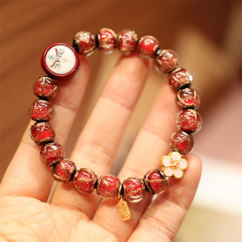Wear FengShui Tibetan Gold Swallowing Beast Family Five God Of Wealth Thangka Fortune Bead Bracelet