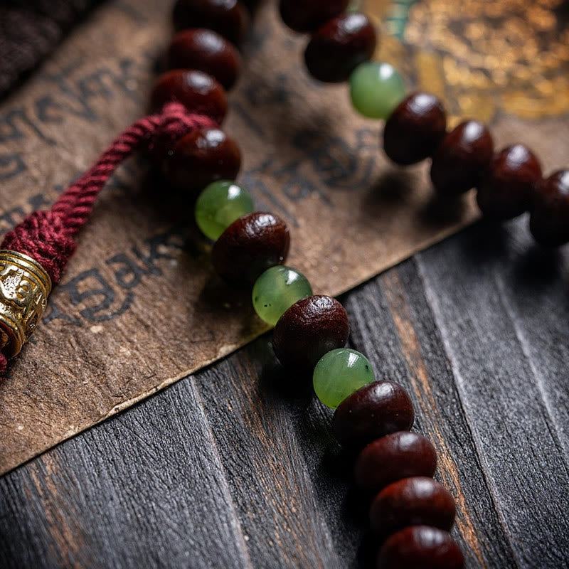 Wear FengShui Natural Tibet 108 Mala Beads Purple Bodhi Seed Hetian Cyan Jade Copper Dorje Peace Bracelet