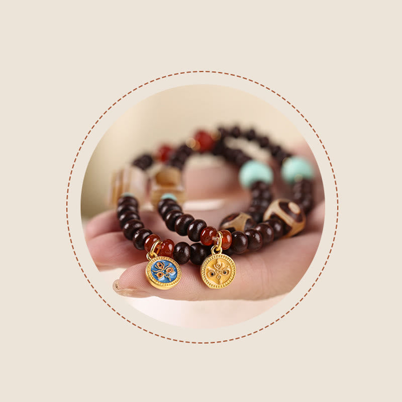 Wear FengShui Natural Tibet Purple Bodhi Seed Dzi Bead God of Wealth Wisdom Bracelet