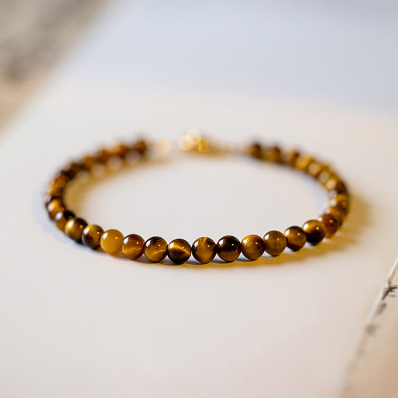 Wear FengShui 14K Gold Plated Natural Tiger Eye Stone Courage Protection Bracelet