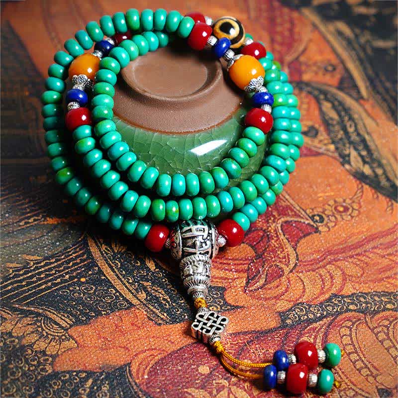 Wear FengShui 108 Mala Beads Tibetan Turquoise Dzi Bead Protection Bracelet
