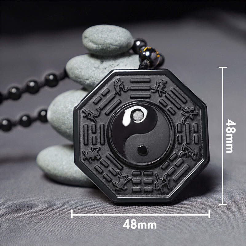 Wear FengShui Black Obsidian Stone Yin Yang Pendant Necklace
