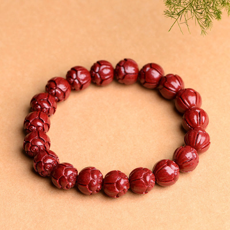 Wear FengShui Natural Cinnabar Om Mani Padme Hum Fret Pattern Lotus Blessing Bracelet