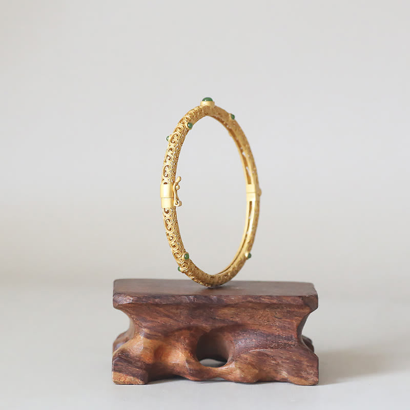 Wear FengShui Cyan Jade Copper Auspicious Clouds Calm Healing Bracelet Bangle
