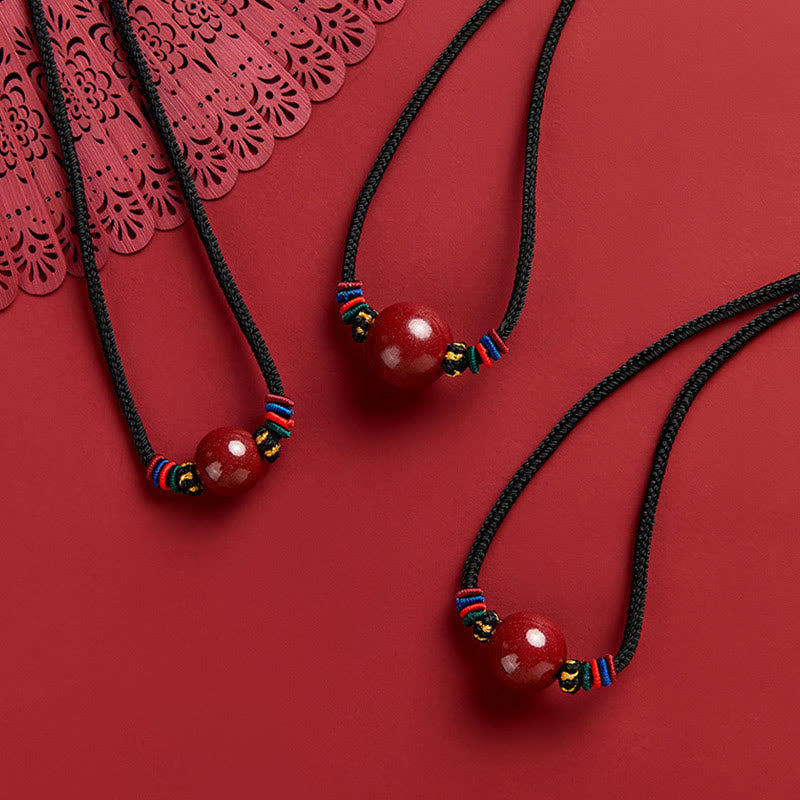 Wear FengShui Cinnabar Bead Blessing String Necklace Pendant